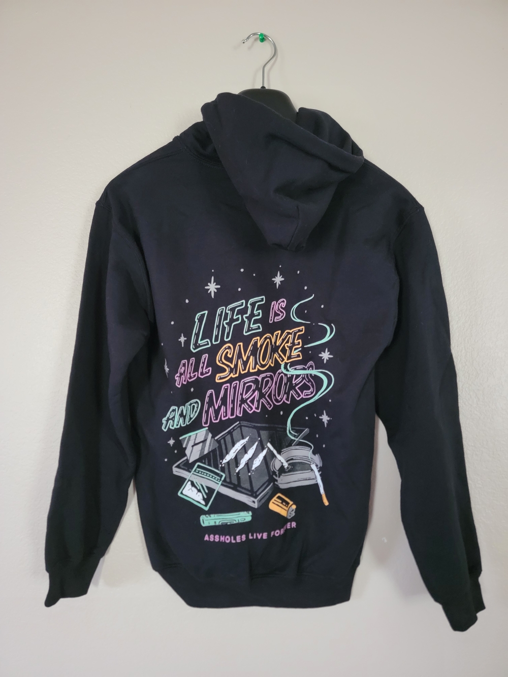 Black Graphic Hoodie Jacket with Pastel Retro Print